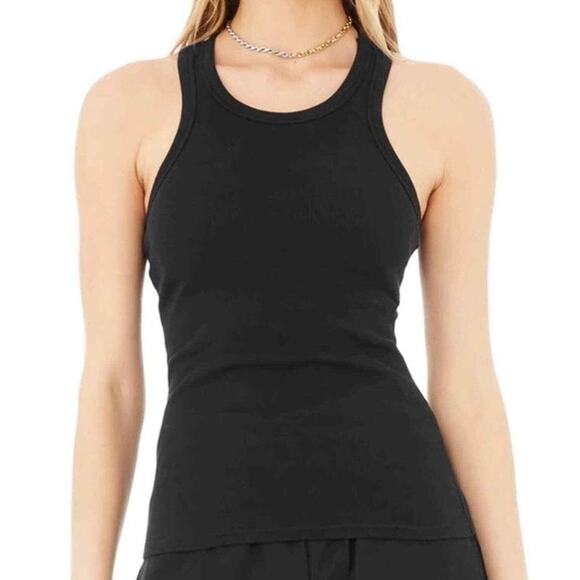 The Base Tank Top Womens XS Black Ribbed Lightweight Stretch Basic Layering NEW - Picture 1 of 9
